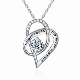 I Love You To The Moon and Back Heart Necklace in Sterling Silver